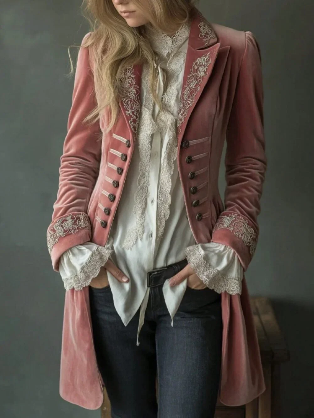 Pink boho Women's Lapel Printed Long-Sleeve slim fit Jacket Blazer